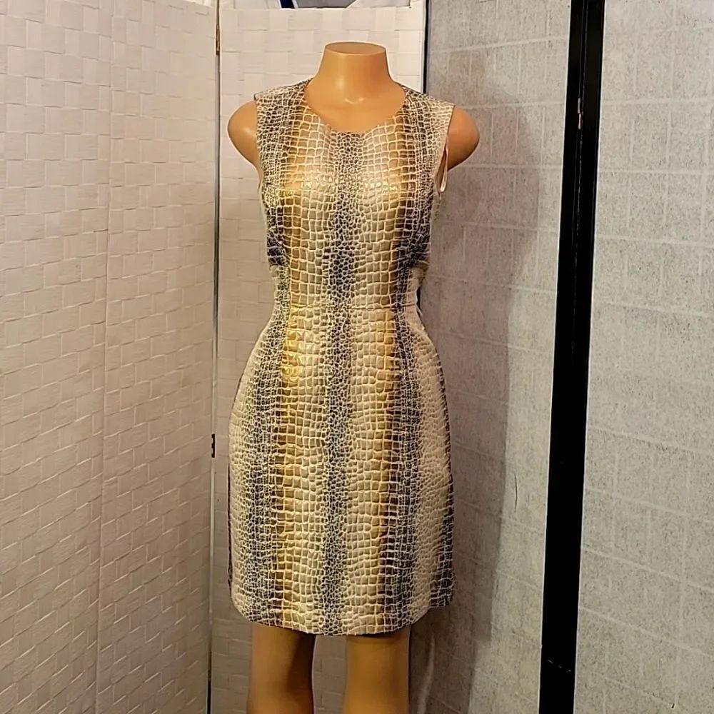 ELIZA J SLINKY METALLIC FAUX REPTILE LINED COCKTAIL SHEATH DRESS